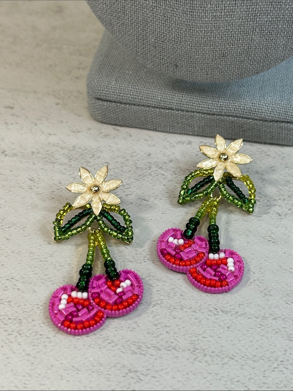 Pinkalicious Cherry Drop Earrings with Green Leaves